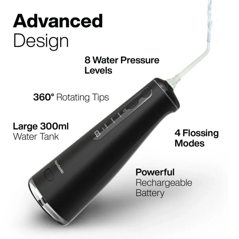 NIB Aquasonic Elite Rechargeable Water Flosser Oral Irrigator in Black